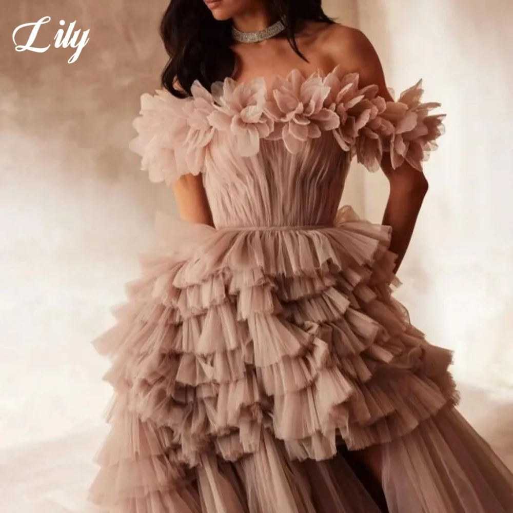 Lily 3D-Flowers Elegantes Abendkleid, schulterfrei, rückenfrei, formelles Kleid, geteilt, langes, schickes Damen-Abendkleid, individuell gestaltet