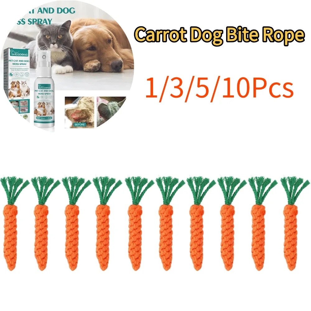 1/3/5/10Pcs Carrot Dog Bite Rope Pet Dog Toys Safe Durable Braided Bite Dog Chew Toys Resistant Puppy Molar Cleaning Teeth Cotto