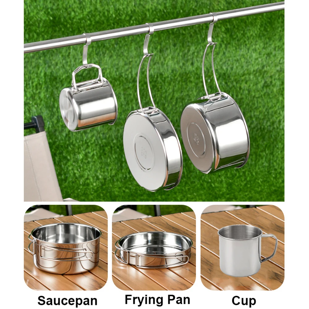 Roestvrij staal 8-delige pannenset voor kamperen Campingpot en pannenset met kopjes Buiten 2-3 personen servies voor wandelen Picknick