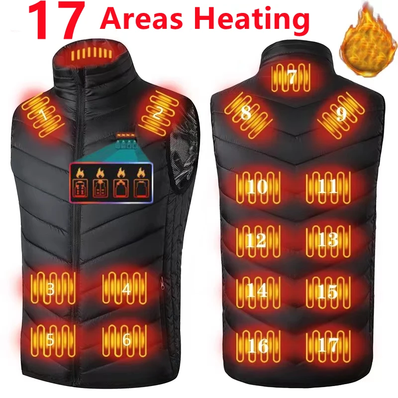 Chaleco calefactable de 17/13 áreas para hombre, chaqueta calefactable de invierno para mujer, calentador Usb eléctrico, chaqueta táctica, chaleco térmico para hombre, abrigo calentador corporal 6XL