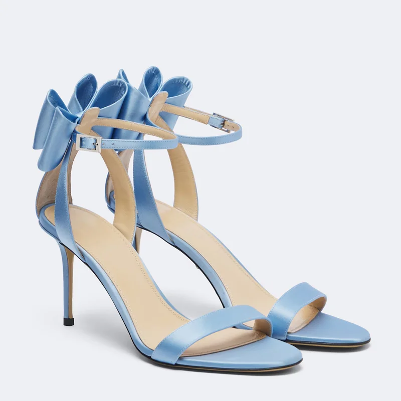 Butterfly Knot One Word Belt Satin Sandals Sexy Round Toe Thin Heel Size35-45 Customized New Arrivals Fashion Women Modern Shoes