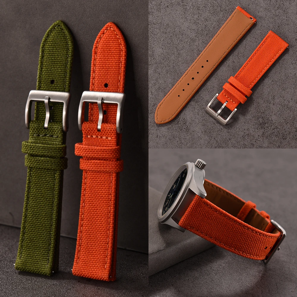 

Soft Quick Release Canvas Watch Band for Men Women 18mm 20mm 22mm Upper Fabric Nylon and Backside Leather Wristbands