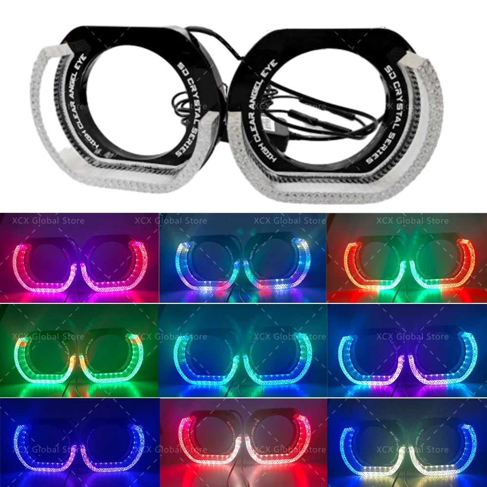 New Cross-Border Motorcycle Front Headlight LED Decorative Lamp Angel Eyes Rim2.5inch /3.0inch  Colorful Modified Lens