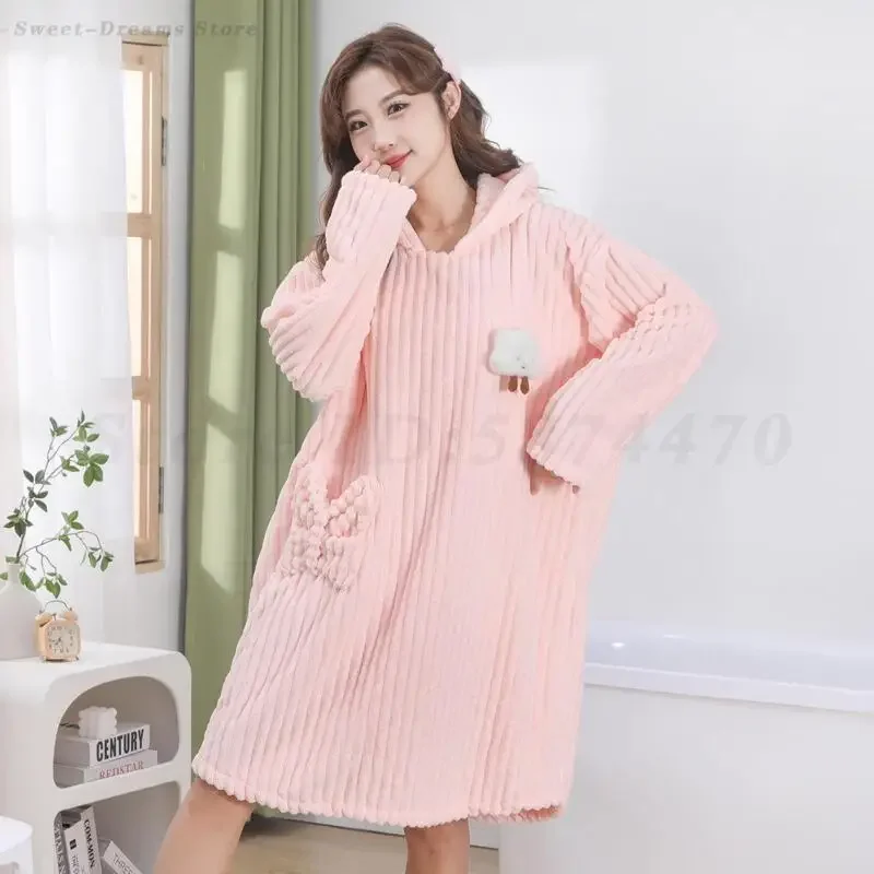 

Coral Fleece Nightdress Women Sleepweawr Soft Warm Long Sleeve Nightgown Home Clothing Bathrobe Autumn Winter Nightwear Lingerie