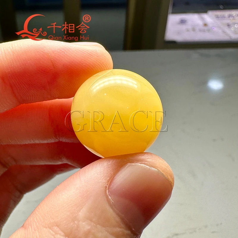 

20mm 25.48ct ball shape yellow color Natural amber beeswax Bead Women Mens Gifts gemstone