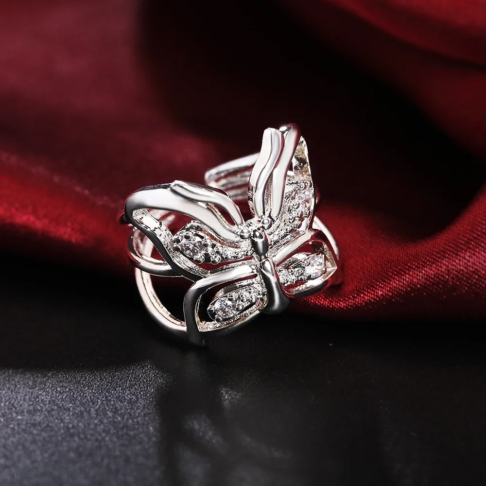 Anillo de plata de ley 100% 925 con forma de mariposa para mujer, sortija ajustable, estilo Retro, ideal para regalo de boda y fiesta, joyería de alta calidad