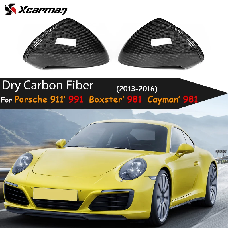 2 pieces Dry Carbon Fiber Exterior Side-Door Rearview Mirror Caps Trim Shells for Porsche 991 Cayman 981 Boxster 981 2013-2016