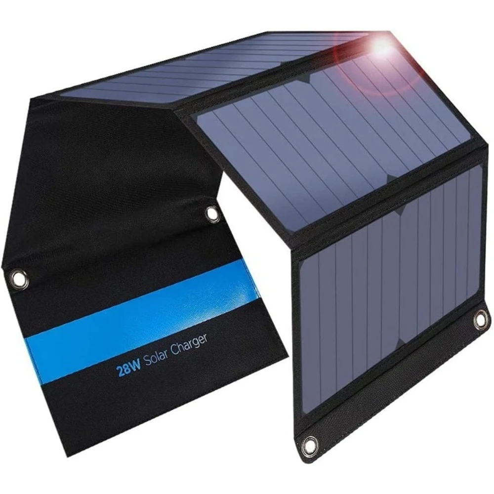 

[Upgraded] 3 USB Ports 28W Solar Charger(5V/4.8A Max), Portable SunPower Solar Panel for Camping, IPX4 Waterproof