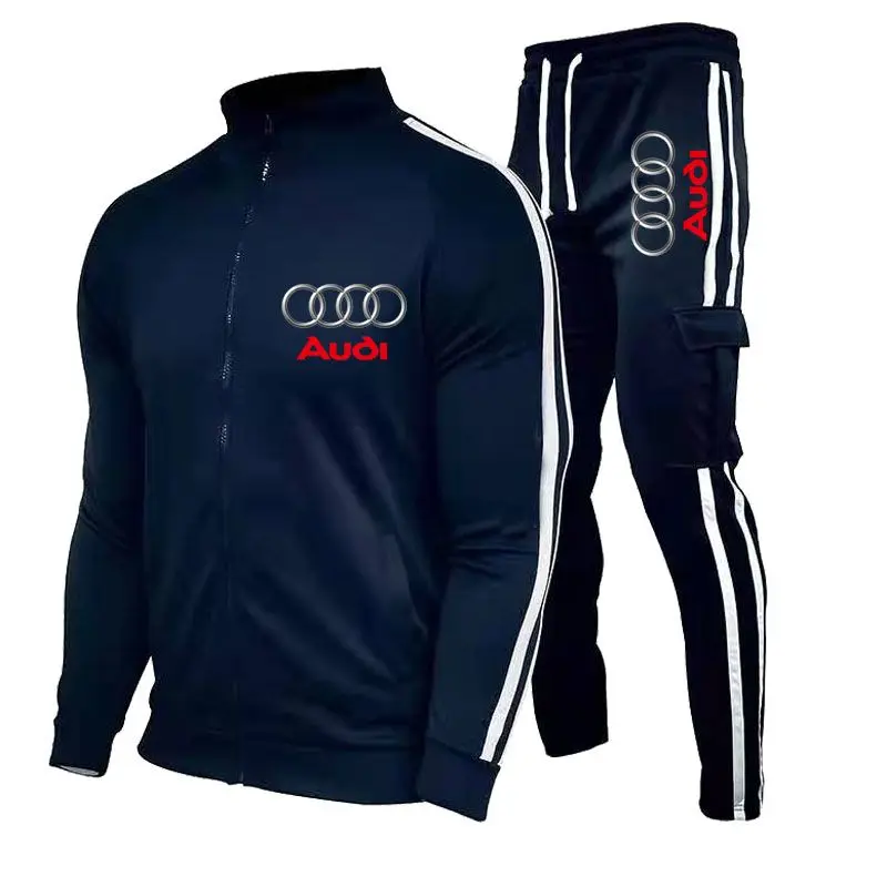 2025 Nuevo traje de ciclismo de la marca Audi, conjunto deportivo y de ocio, traje de carreras estampado para hombre, conjunto de traje deportivo empalmado