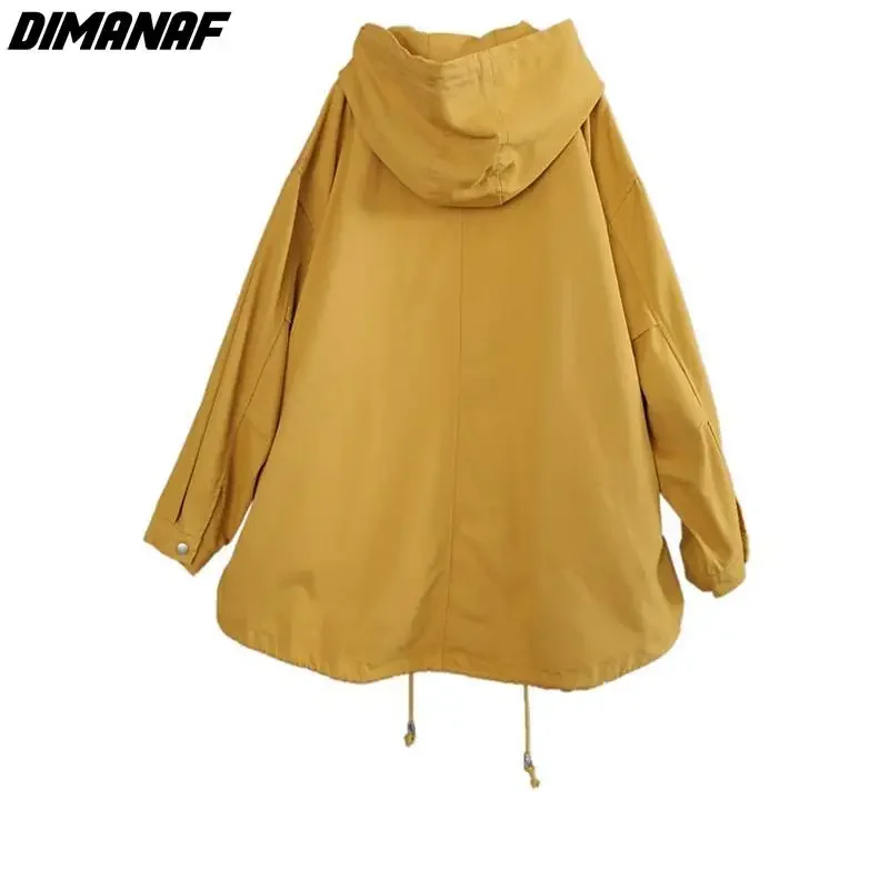 DIMANAF Plus Size Women Jackets Coats Loose Casual Cotton Hooded Fashion Yellow Outerwear Women\'s Clothing Zipper