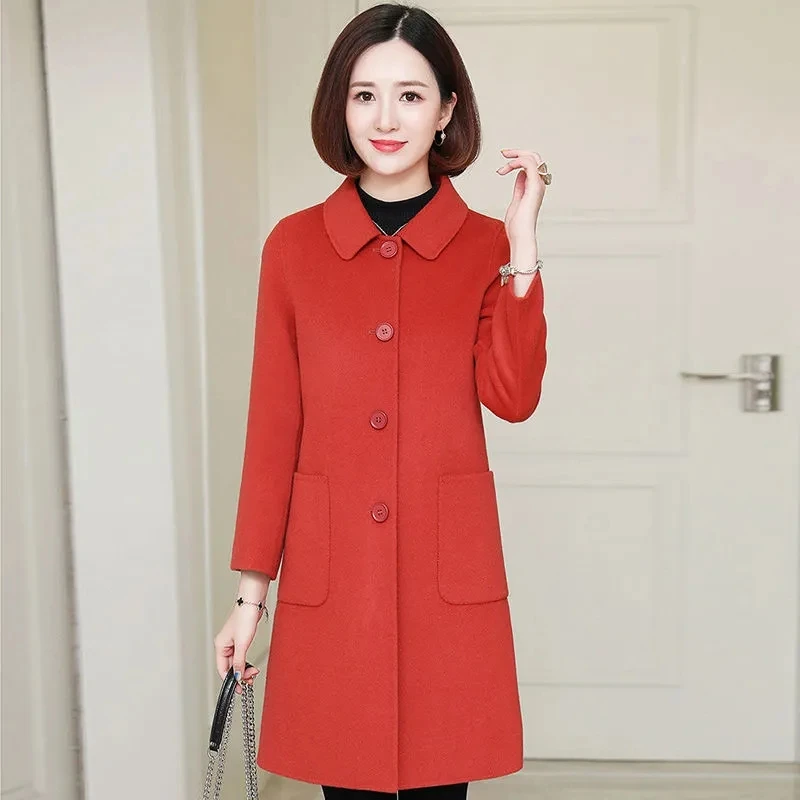 Woolen Overcoat Women's Windbreaker 2022 Autumn Winter New Women Phoenix Tweed Woolen Coat Jacket Mid Long Slim Warm Woolen Coat