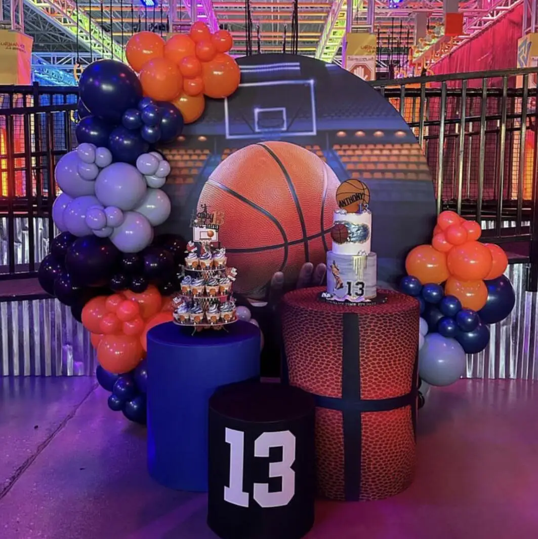 Basketball Round Backdrop Covers,Basketball Cylinder Covers, Sports Theme Background for Birthday Baby Shower Party Decoration