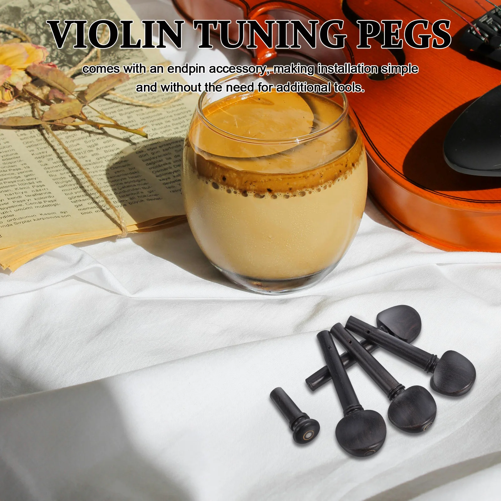 

Ebony Violin Tuning Pegs and Endpin Set for 4 4 Full Size Violins Craftsmanship Aesthetic Touch to Your Violin Orchestral