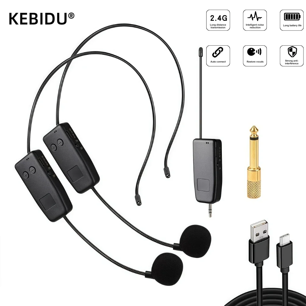 

2,4G наголовный беспроводной петличный микрофон, передатчик с приемником для усилителя, голосовой динамик, обучающий гид