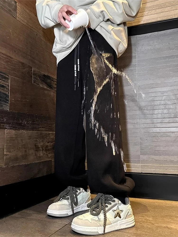 

Heavyweight Fce Lined Thiened Sports Pants Men's Autumn Winter Casual Trousers American Retro Sle Loose Fit Long Pants