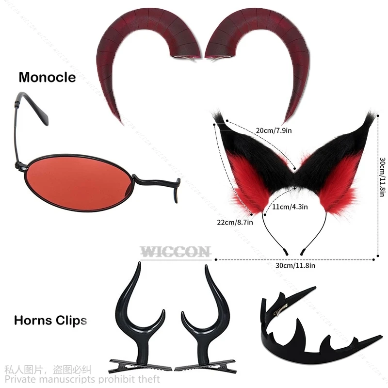 Lunettes de cosplay Hazbin Cos Alastor, vêtements de sauna, coiffure en corne, accessoires d'oreilles d'hôtel, couronnes Halos, aile d'ange pour jeux de rôle