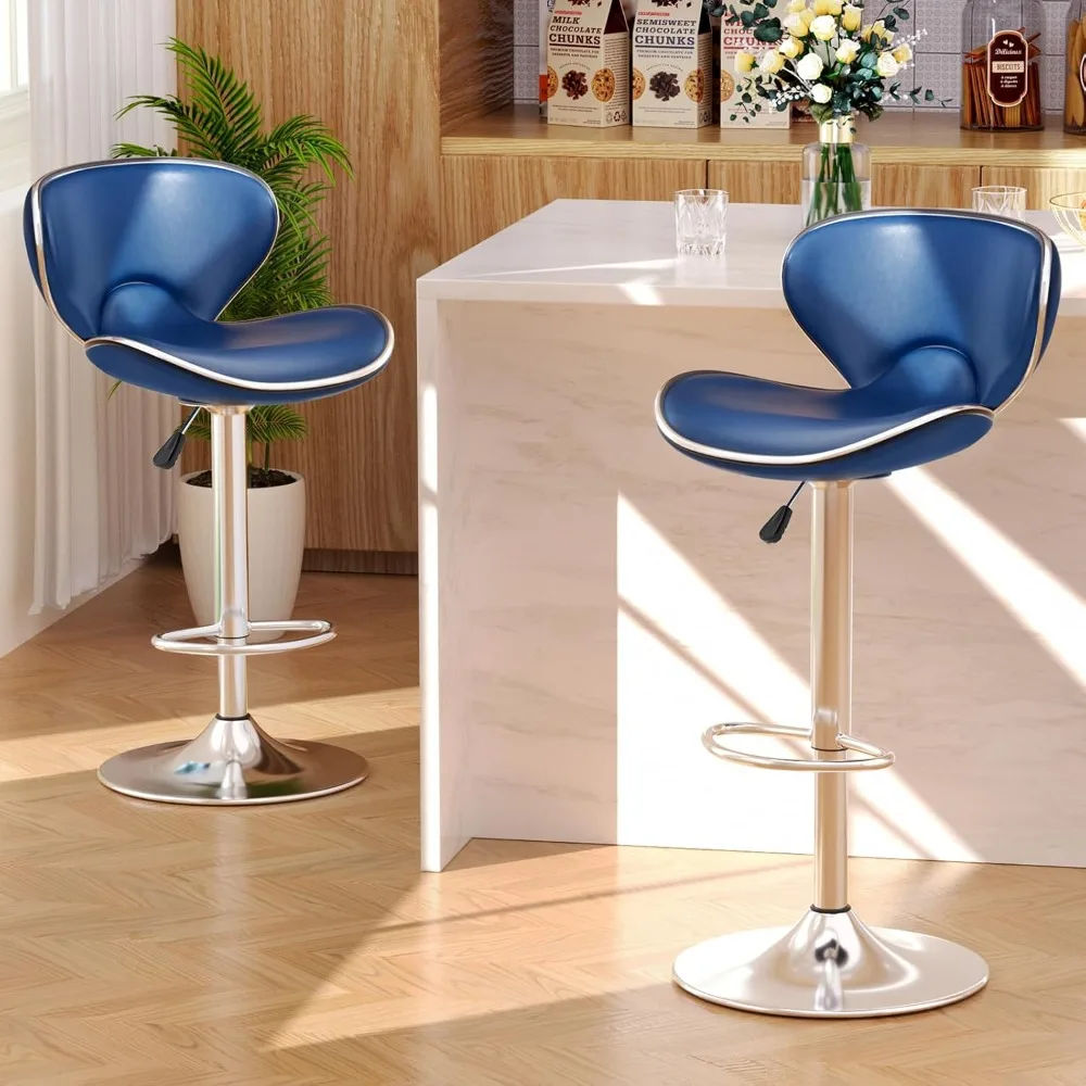 

Hot Sales Pair Of Modern Adjustable Swivel Bar Stools With PU Leather Seats And Backrests For Kitchen Counter Height