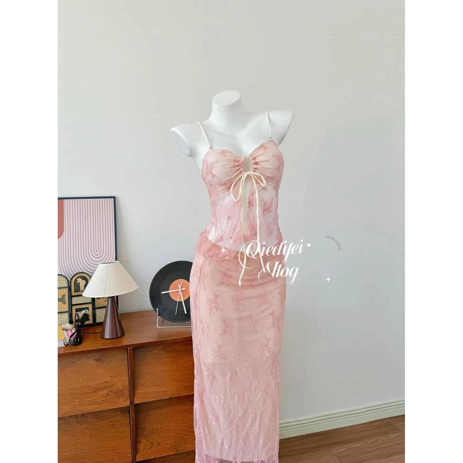 

Women Sexy Bikini Set Pink Florals with Cover Up Skirt 3pcs for Female Beach Vacation Swimwear Summer Pool Party Swimsuit Outfit