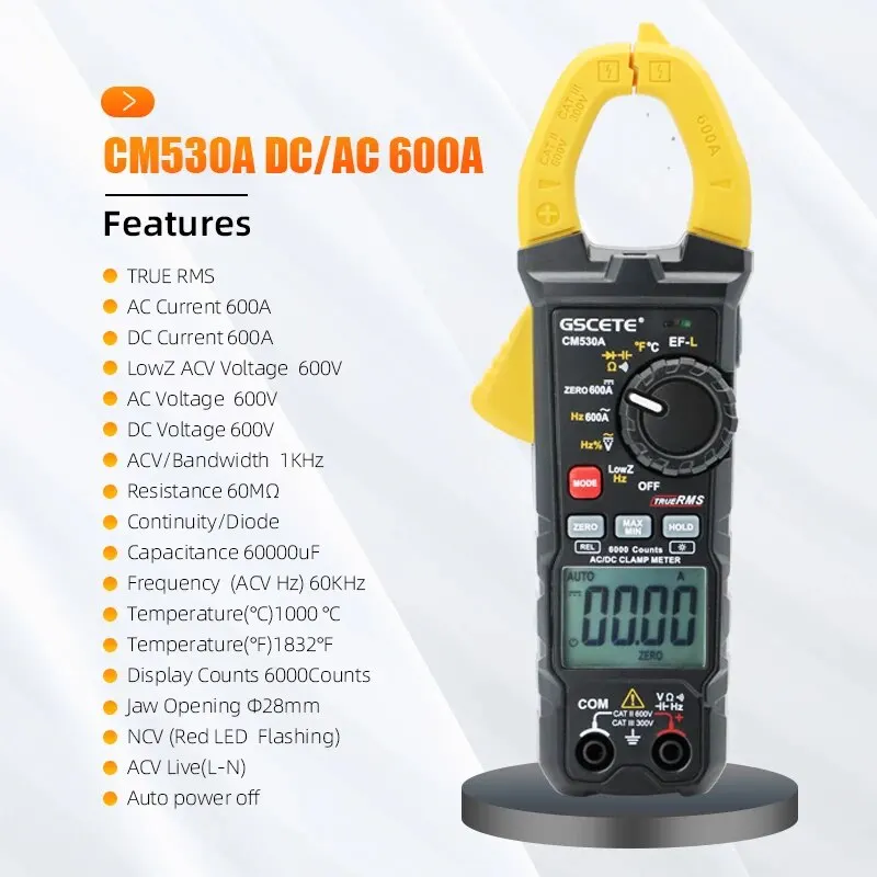 Professional Digital Clamp Multimeter DC/AC Electrician Automotive Tester 400A/500A/600A Current Digital Clamp Meter