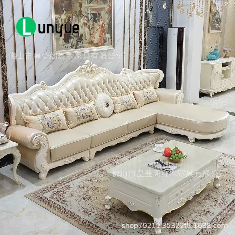 European Leather Sofa U Shaped L Shaped Corner Couch for Living Room Ebony Light Luxury Furniture Modern Home Decor