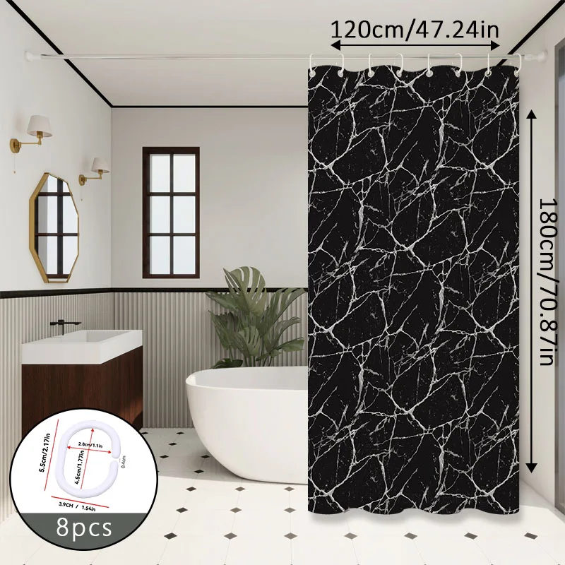Nordic Style Light Luxury Black Marble Texture Bathroom Partition Curtain, Shower Curtain, Adding a High-End Charm to the Bathroom - view 2