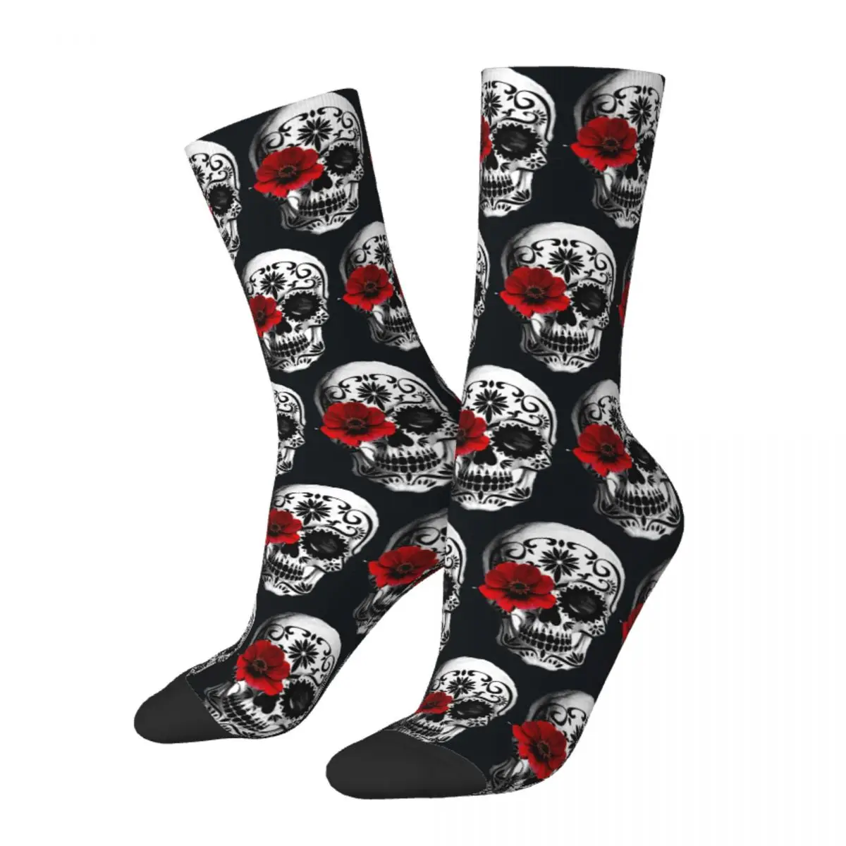 Funny Crazy Sock for Men Sugar Skull Day Of The Dead Hip Hop Harajuku Seamless Pattern Printed Boys Crew Sock Novelty Gift