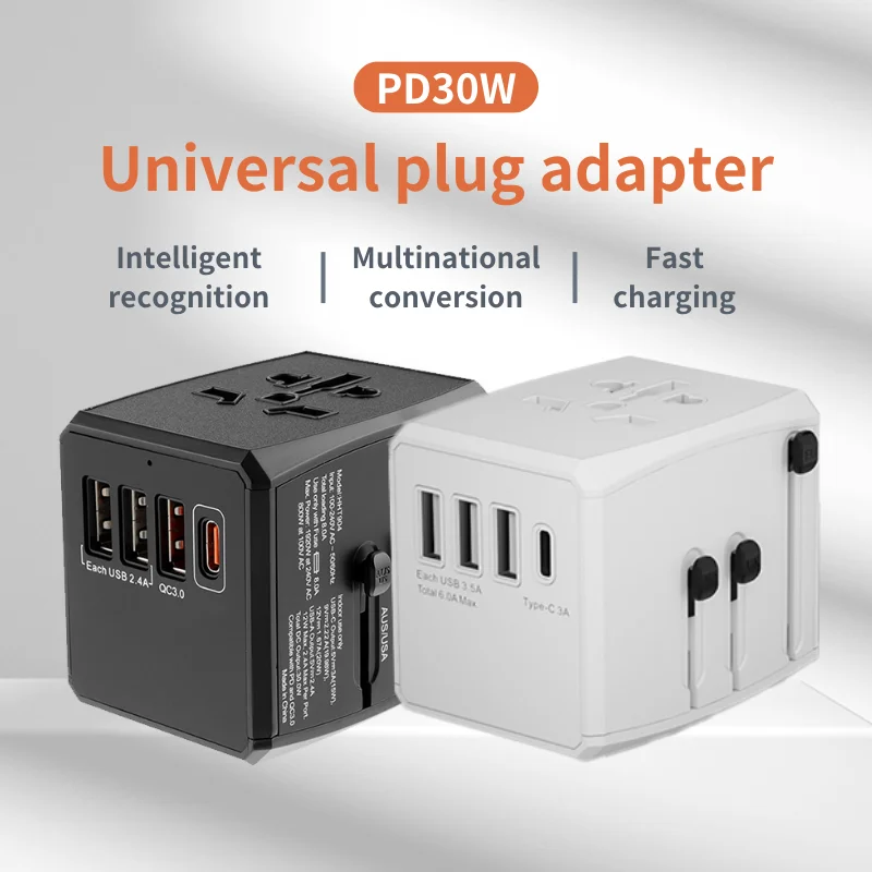 Pd30W Multi-country Universal Switch Plug Portable Fast Charging Usb Multi-function Charger For Europe