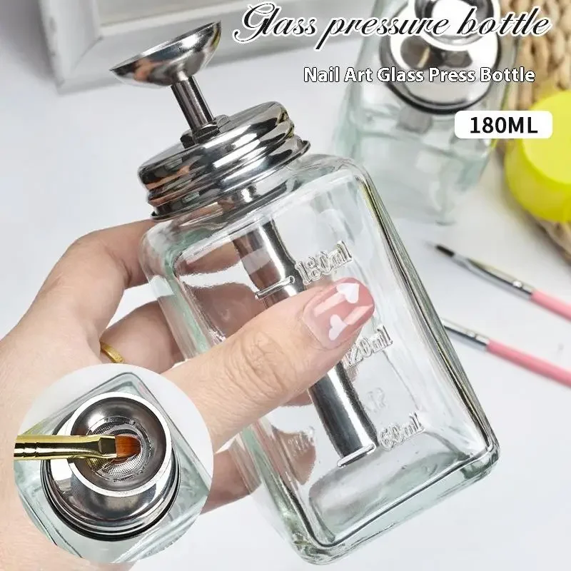 

Nail Storage Refillable Glass Bottles Empty Liquid Press Pump Dispenser Nail Art Polish Remover Cleaner Makeup Manicure Tools