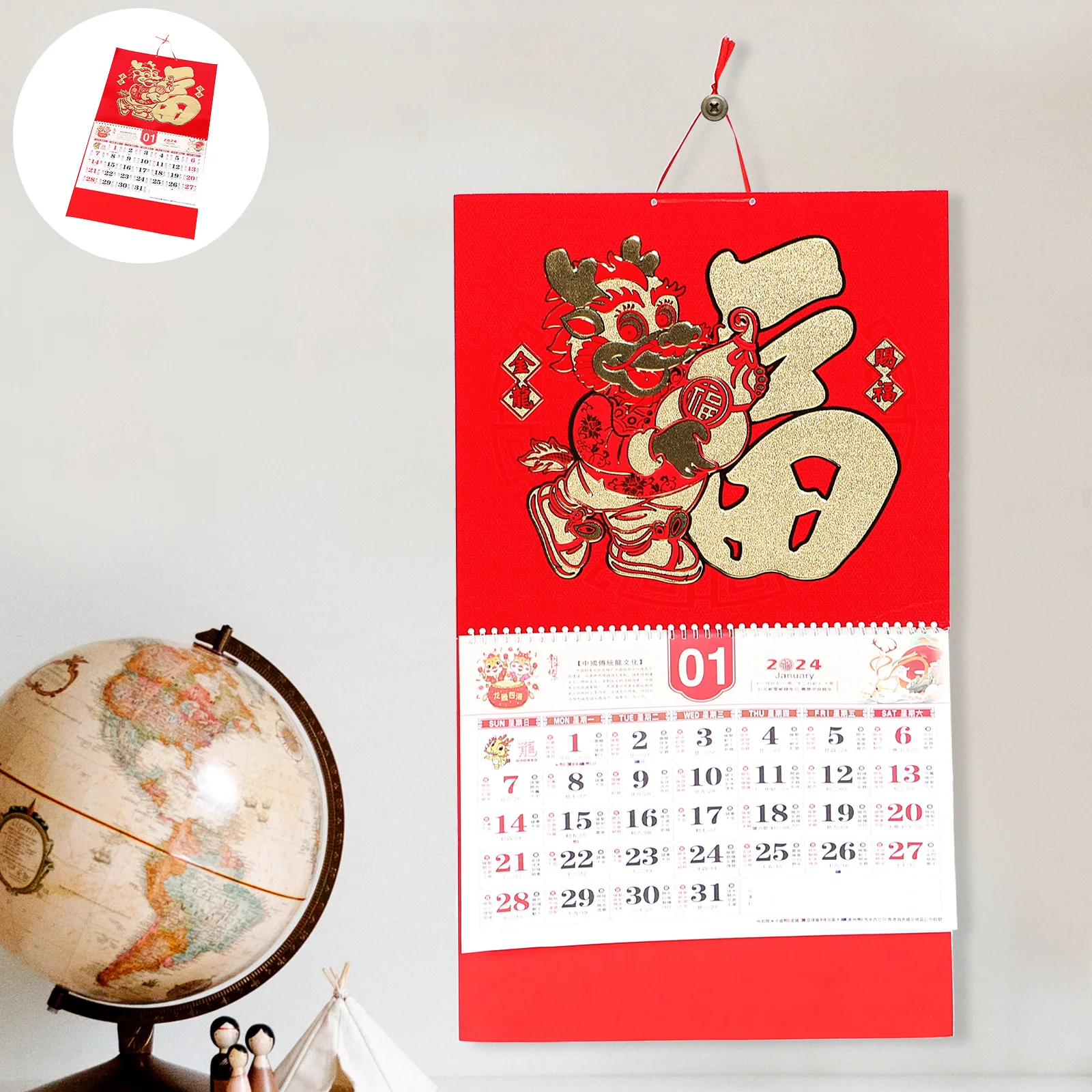 

Dragon Year 2024 Traditional Wall Hanging Calendar Chinese Lunar Calendar For Home Office Yearly Planner Printing Product