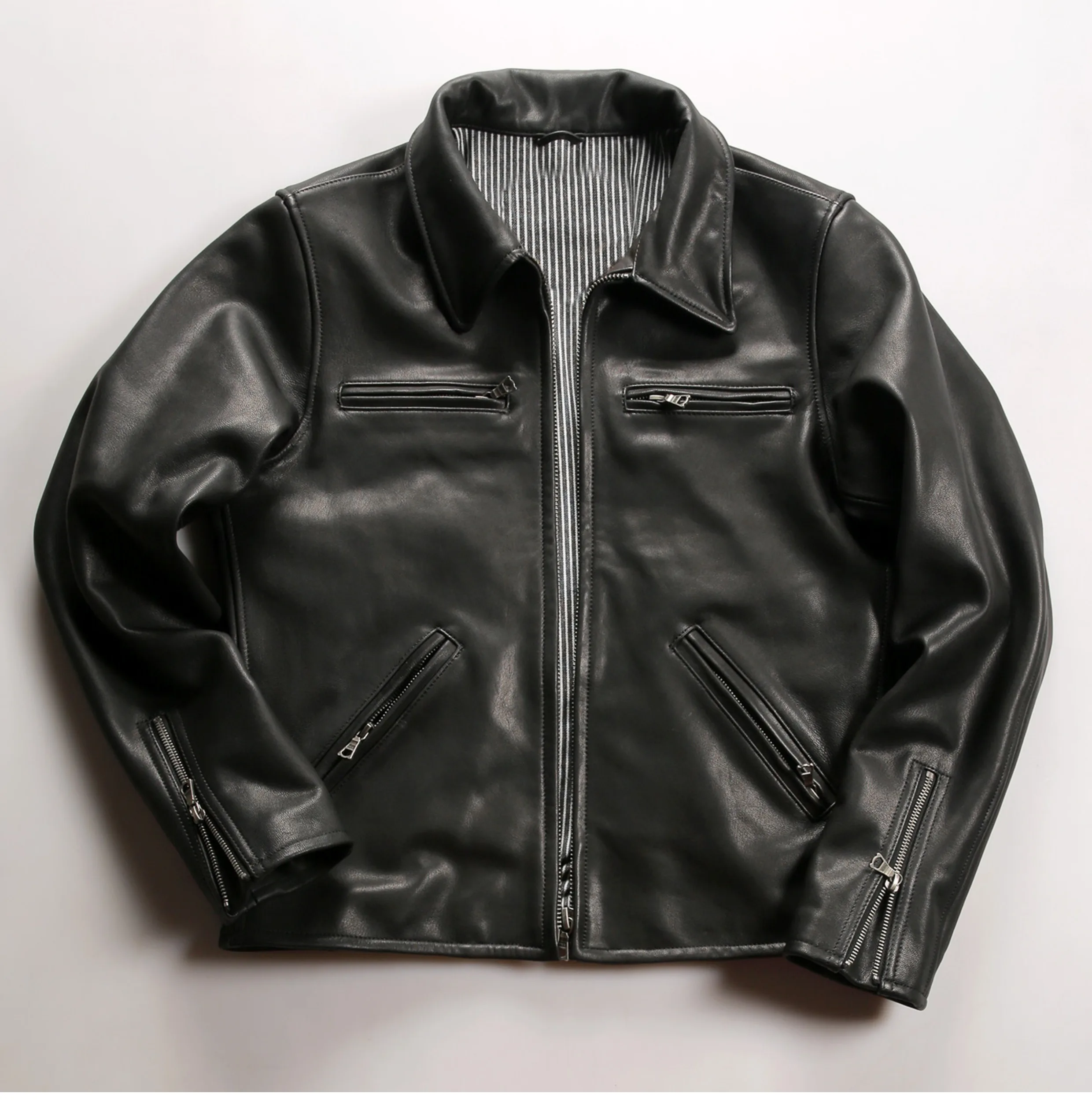 

Black Winter Leather Jacket Men Smart Casual Style Plus Size 5XL Genuine Natural Sheepskin Turn-Down Collar Leather Coat