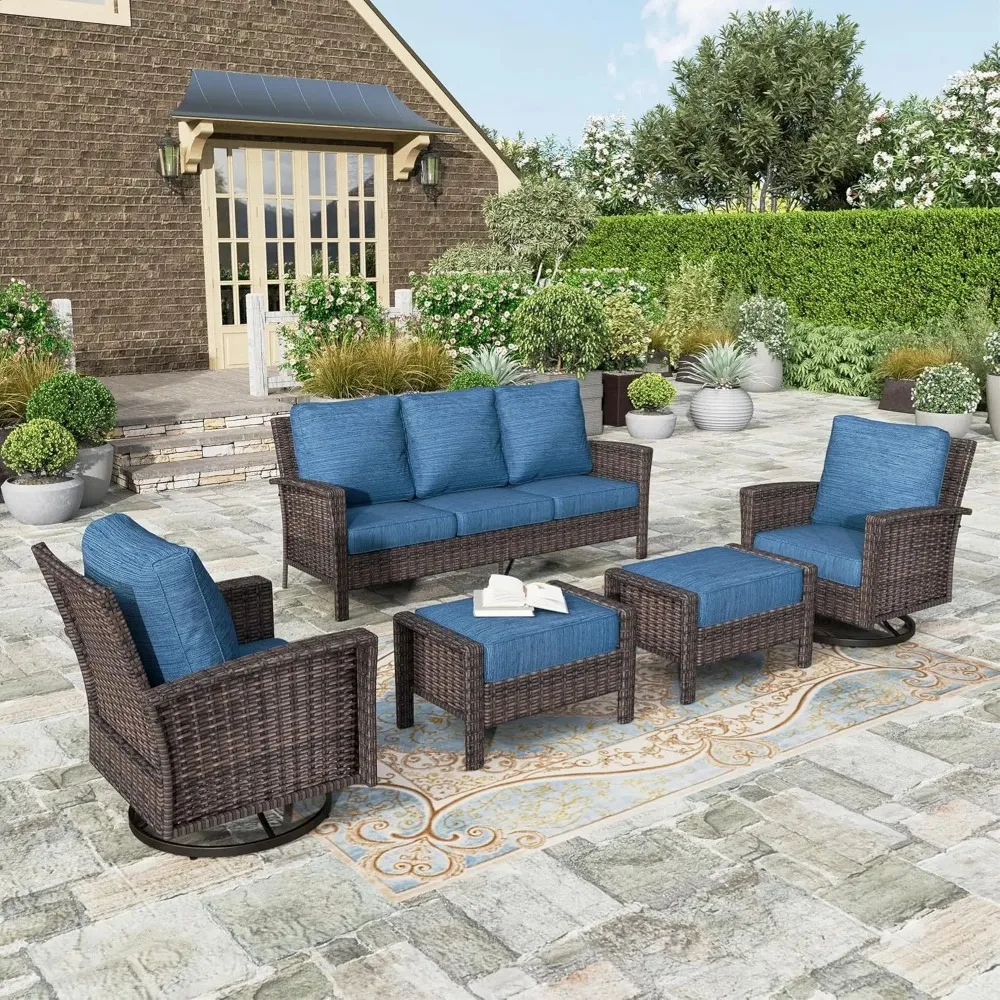 

Patio Furniture Set Outdoor Wicker Furniture with High Back Swivel Chairs, 5-Piece Outdoor Sectional Sofa Couch Conversation Set