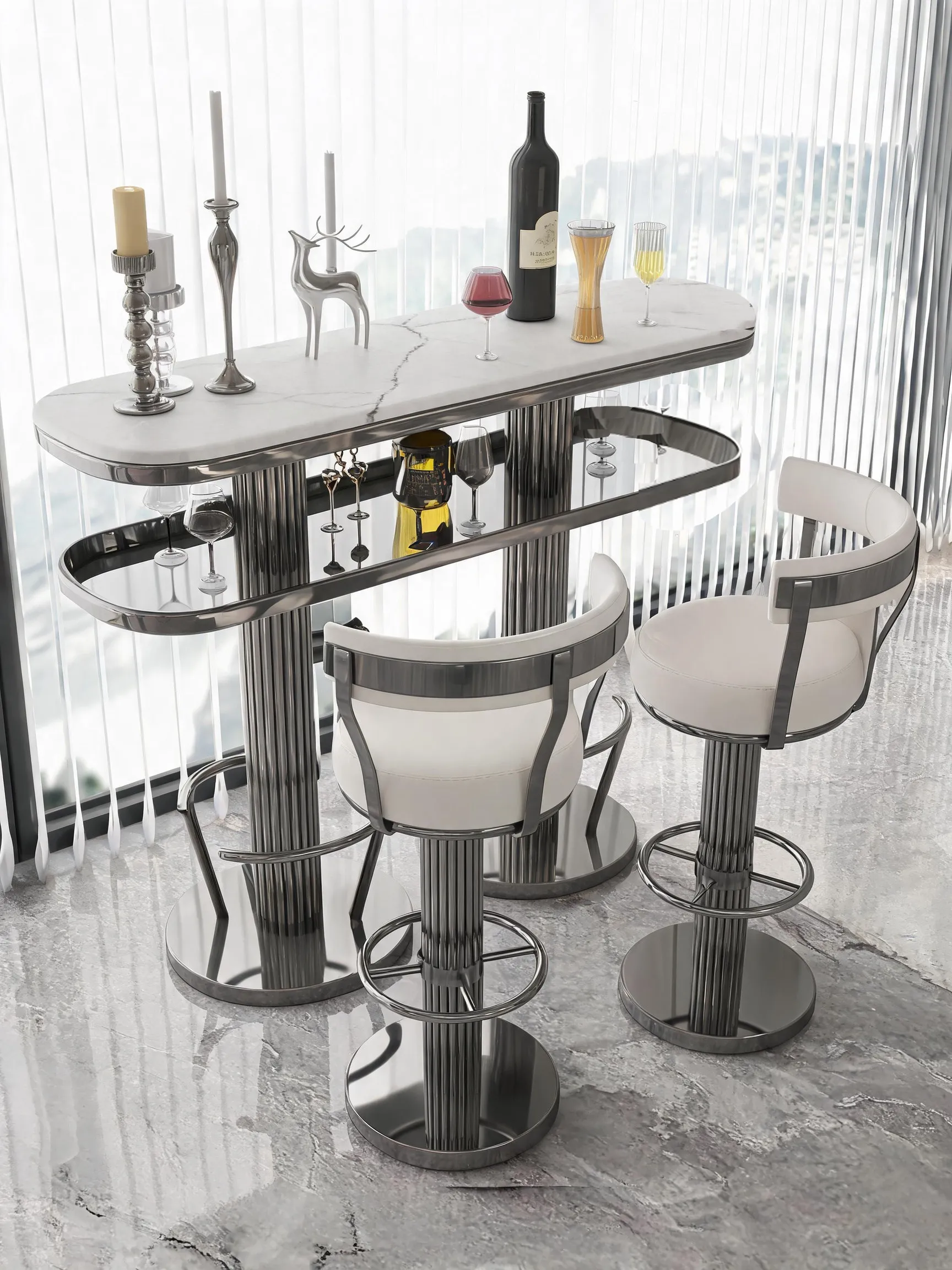 Balcony Leisure Small  Table Household Living Room Partition Long Bar Tall Table Wine Bar Chair Household