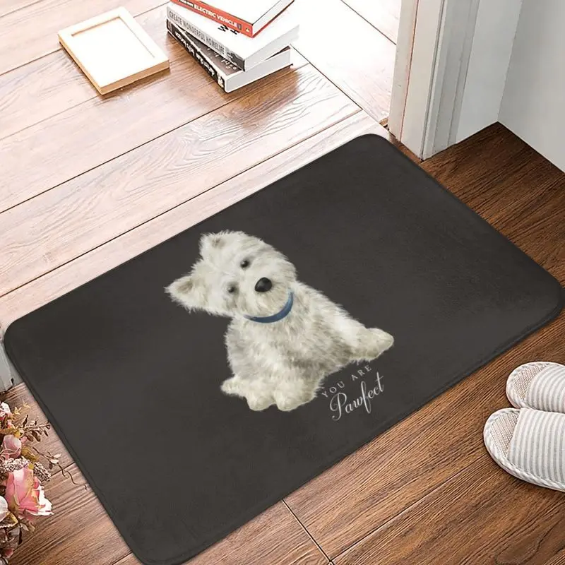 Cute West Highland White Terrier Dog Front Door Mat Anti-Slip Outdoor Absorbent Westie Puppy Doormat Garden Entrance Rug Carpet