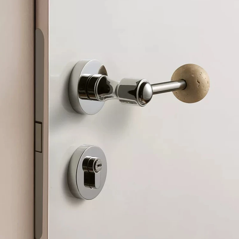 Soundproof Magnetic Latch Retro Wood Door Lock SilverHole Knob Bedroom Vintage Handle Antique Quiet Privacy Strong Anticorrosion