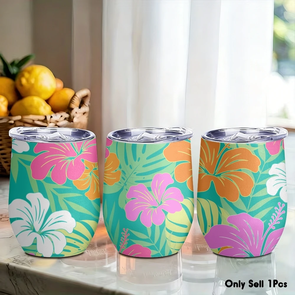 Aloha Floral Pattern Vacuum Flasks 12oz Insulated Stainless Steel Mug with Lid Double Wall Vacuum Hot Cold Drink Cup