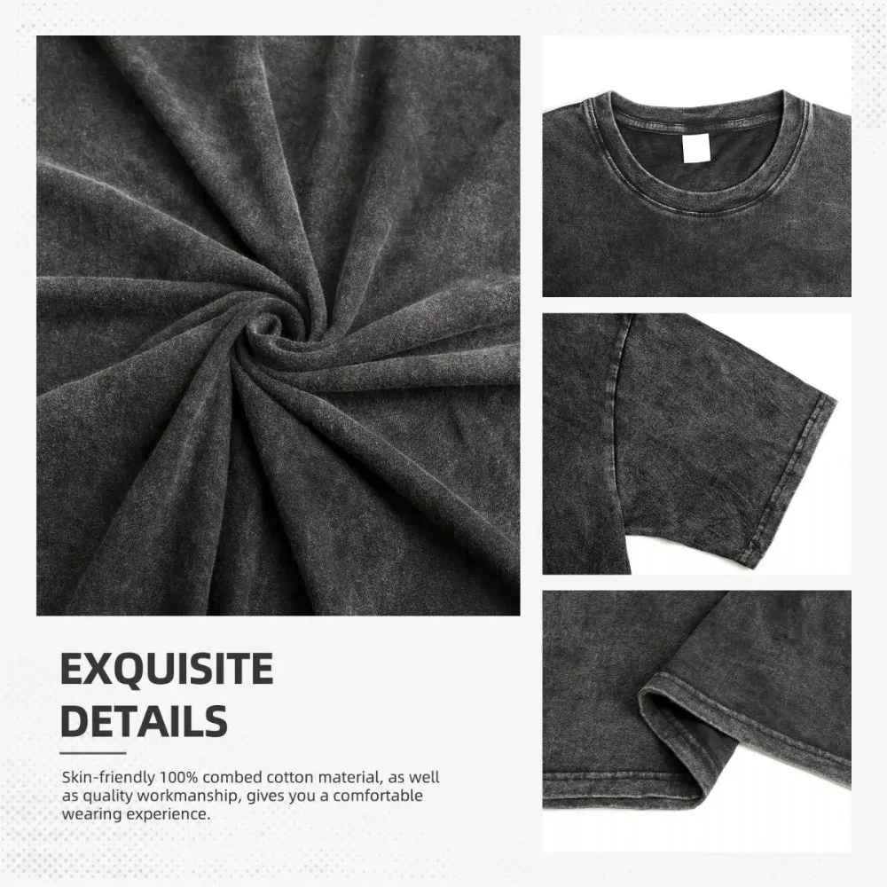 Herren T-Shirt Distressed Cotton Washed Sommer Retro bedrucktes T-Shirt Retro Kurzarm Herren T-Shirt Rundhals-Baumwoll-T-Shirt