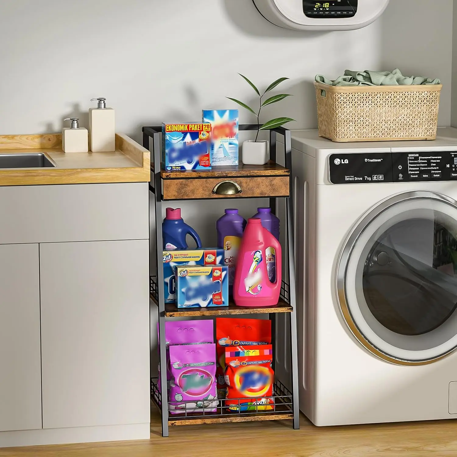 رف من 3 طبقات مع أدراج قماشية، رف تخزين متعدد الوظائف للحمام وغرفة النوم ومنظم الخزانة #5