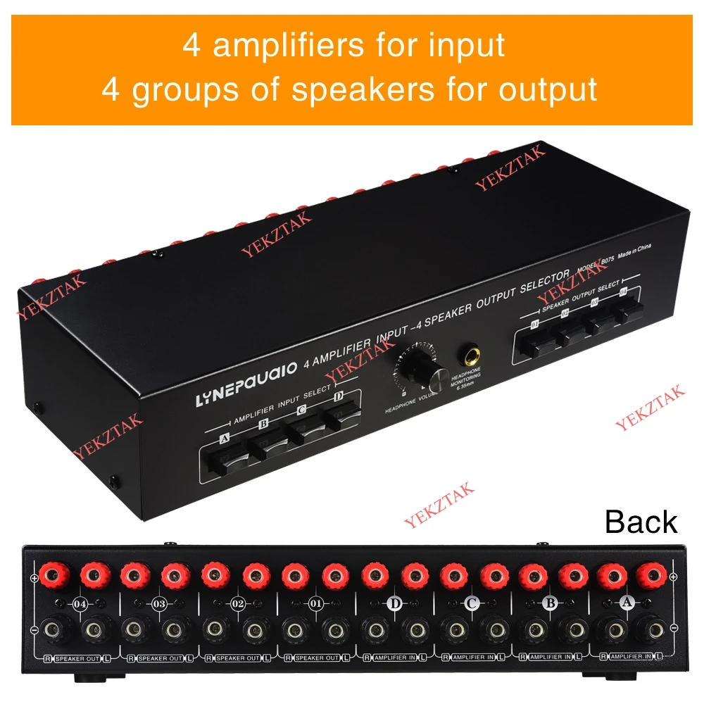 B075 4 Input 4 Ooutput Power Amplifier Speaker Selector Switcher Speaker Switch Dispenser Comparator 300W Per Channel