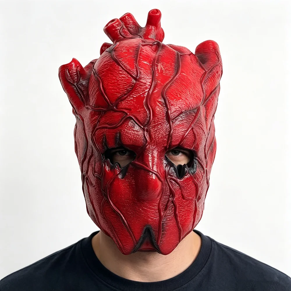 Halloween Vollkopfmaske Horror Latex Cosplay für Erwachsene Halloween-Requisiten Rote Herzmase – Detail 1