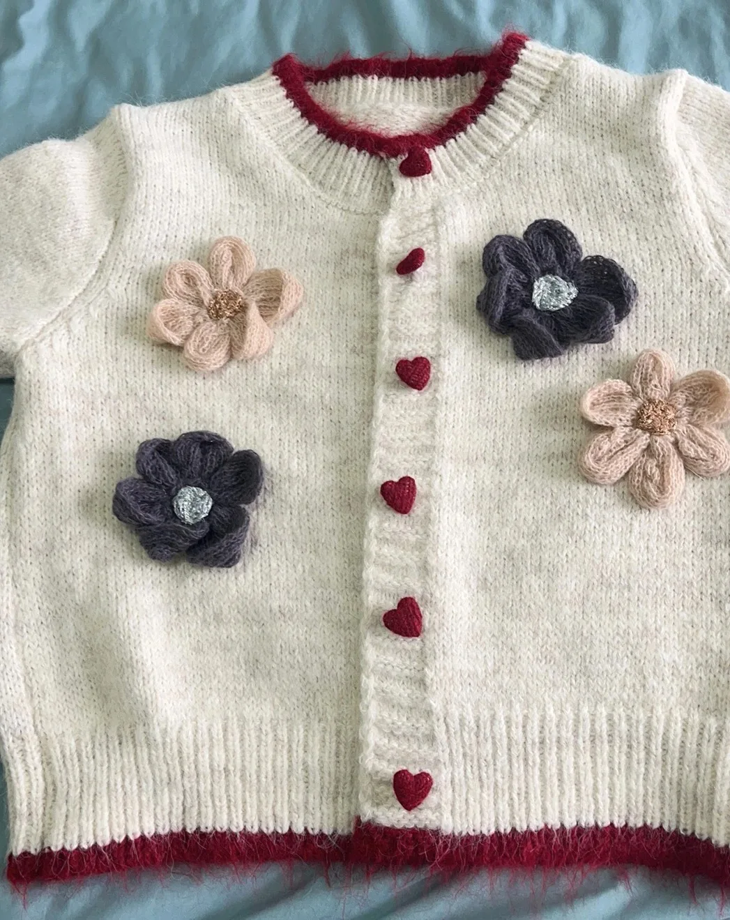 

Kimotimo Fashion 3D Flower Knitted Cardigan Women Autumn Winter O-Neck Single Breasted Sweater Coat Sweet Versatile Short Tops