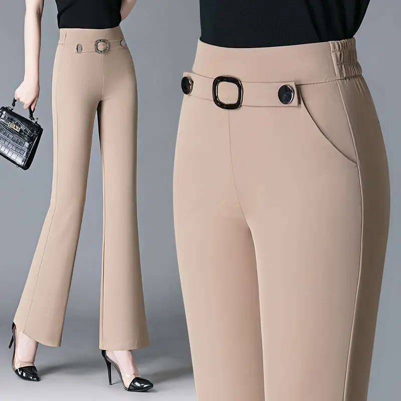 

Укороченные брюки высокого качества девять минут, женские летние новые тонкие облегающие брюки-клеш с высокой талией, воздухопроницаемые повседневные брюки из ледяного шелка
