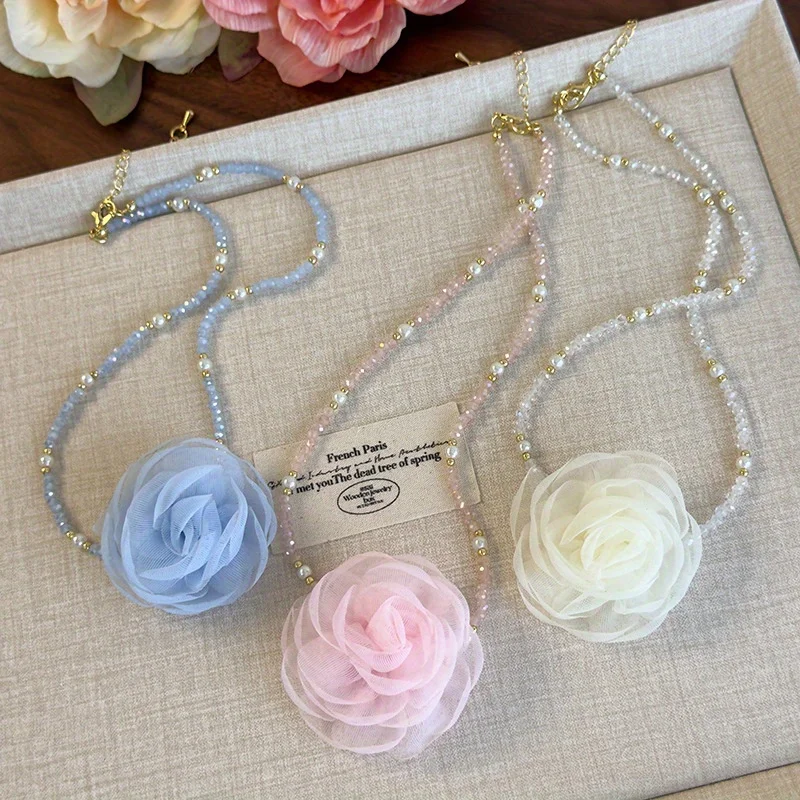 Pure Desire Rose Beaded Necklace for Women Luxury-inspired Neck Accessory Collar Bone Chain Neck Flower Necklace