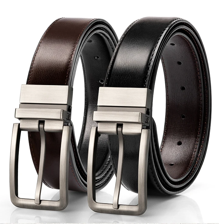 Maikun  Business Reversible Leather Belt For Men Alloy Push-in Pin Buckle Black Belts