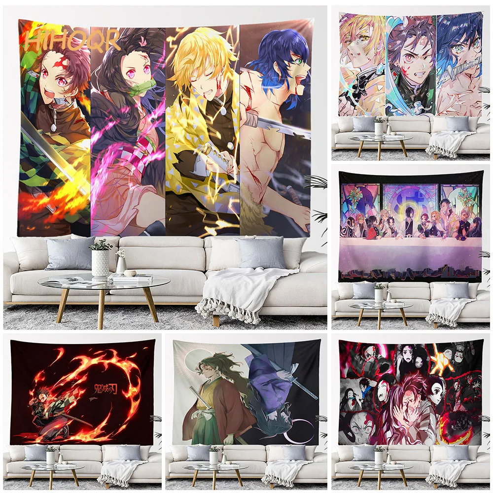 

Demon Slayer Anime Wall Hanging Tapestry Kawaii Room Decor Japanese Anime Background Cloth Tapestry Dorm Bedroom Decoration Home