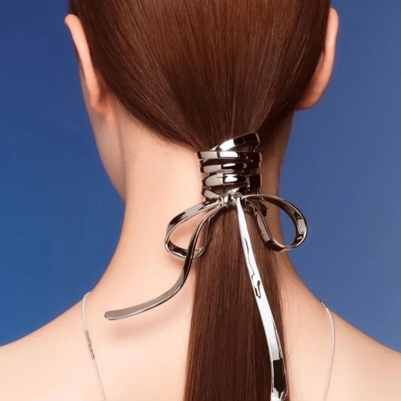 New Korea Style Design Metal Bow Ribbon Hair Buckle Retro Clip Hair Clip for Women Fashion Metal Headwear Accessories