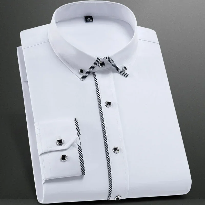 Men's Stand Collar Long Sleeve Slim Fit Soft Comfortable Social French Cuffs Dress Shirts Men Party Wedding Male Tuxedo Shirts