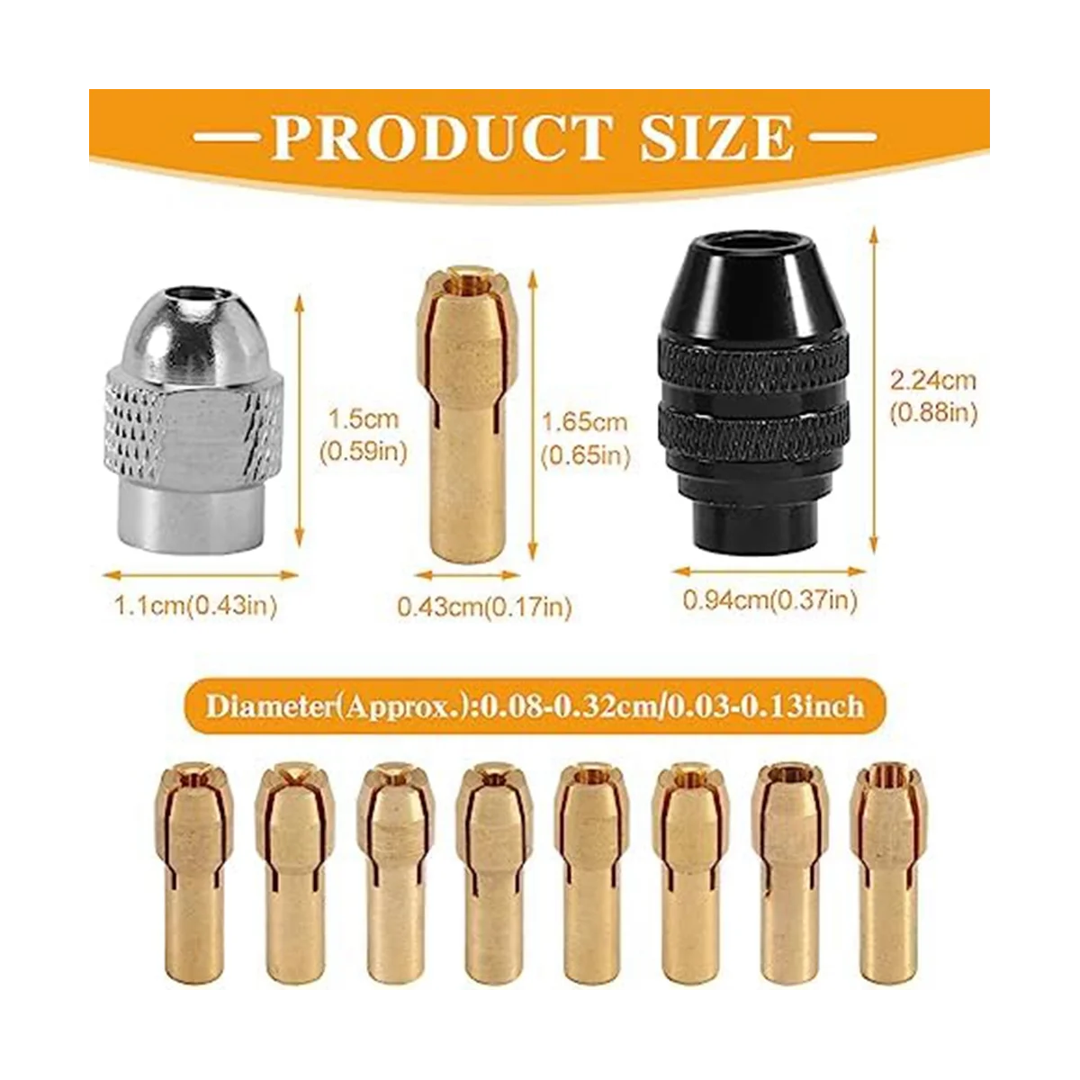 Jeu de pinces de mandrin de perceuse sans clé, outil de remplacement lointain, tambour de ponçage 8TAN, ensemble d'outils de forage, 0.8-3.2mm, 1/32 à 1 po, 8 po, 12 pièces