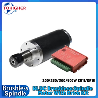 BLDC Brushless Spindle Motor 48V 200-500W ER11/ER16 Collet 12000RPM High Speed CNC Lathe Motor Hall Sensor Precision Grinding