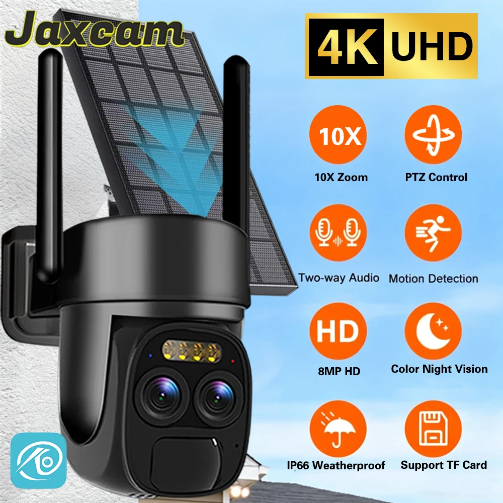 

﻿ 8MP Outdoor Solar Camera with 10x Optical Zoom PIR Motion Detection Color Night Vision Two-Way Audio CCTV Camera OKAM PRO