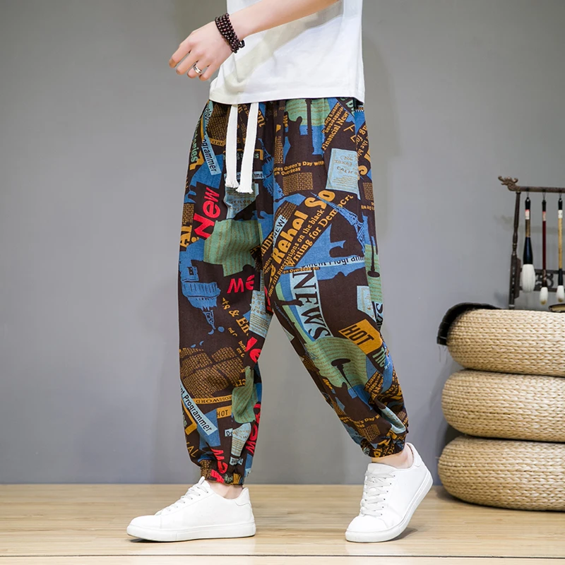Pantaloni Uomo Estivi Taglia Forte Pantaloni Giapponesi Uomo Leggeri Baggy Harem Pants Larghi Casual Pantaloni Lino Uomo Estivo Traspirante Pantalone Estivi Lunghi In Cotone E Lino Da Yoga E Spiaggia